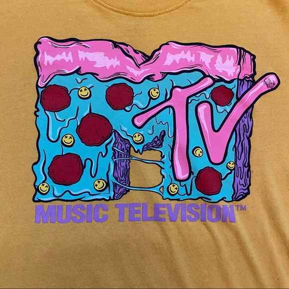 MTV Tee Shirt Mens Medium Yellow Purple Pink Blue Music Television Pepperoni - Picture 3 of 5